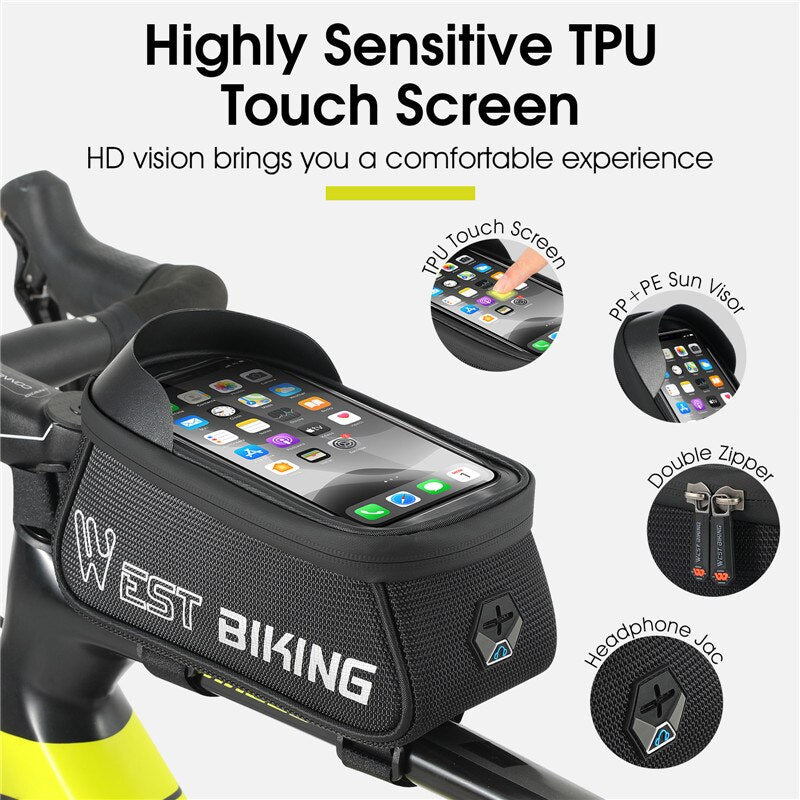 MTB Road Bicycle Bag Sensitive Touch Screen Bike Phone Bag Front Frame Reflective Cycling Accessories Panniers