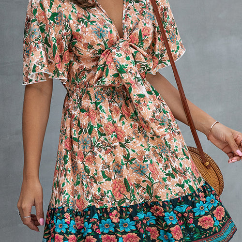Load image into Gallery viewer, Sexy Floral Print Summer Dress Loose High Waist Boho Mini Dress-women-wanahavit-Pink-S-wanahavit

