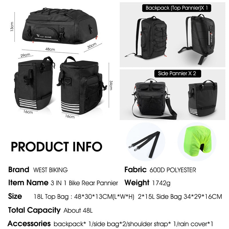 Multifunctional Bike Bag Rear Seat Trunk Bag Waterproof Bicycle Pannier MTB Mountain Cycling Luggage Sport Backpack