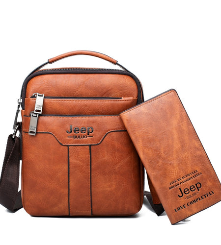 Men Leather Bag 2 piece set Handbags Business Casual Messenger Shoulder Bag Crossbody Male Tote Bags High Quality