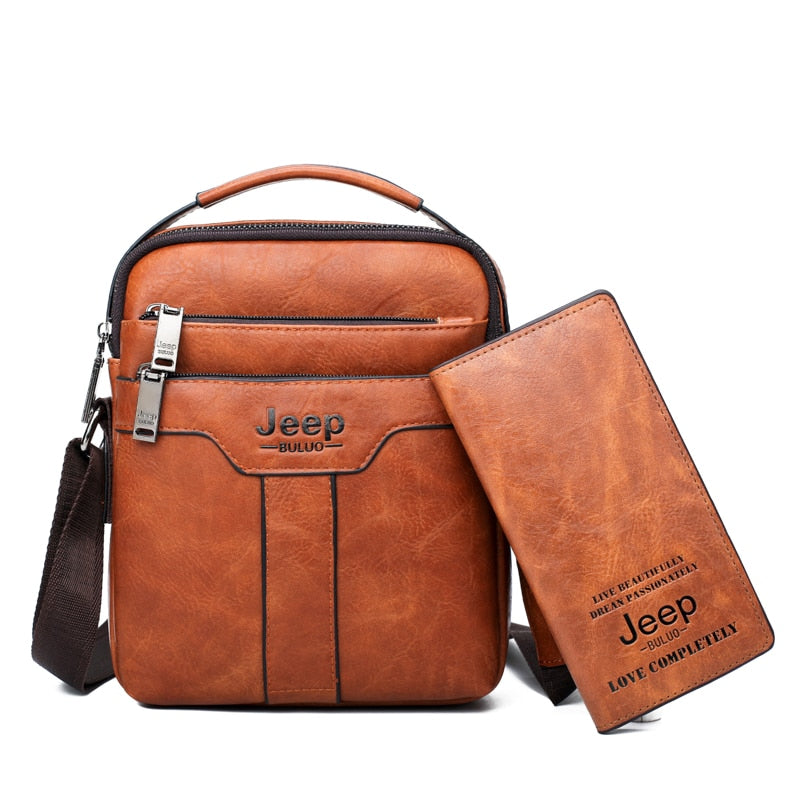 Men Leather Bag 2 piece set Handbags Business Casual Messenger Shoulder Bag Crossbody Male Tote Bags High Quality