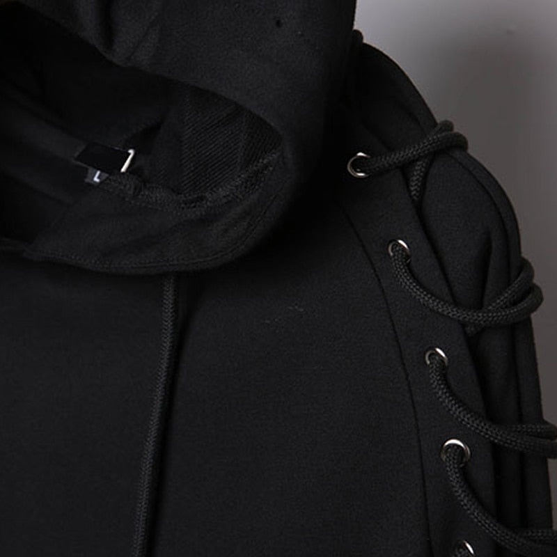 Techwear Harajuku Hoodie and Sweatshirt Men Drawstring Design Cotton Pullover Hip Hop Streetwear Black Clothing Tops WB258