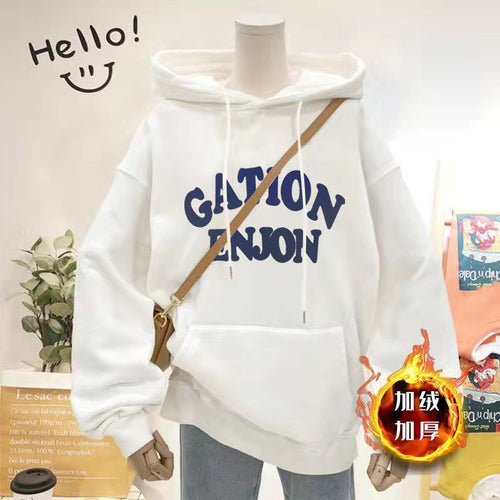 Load image into Gallery viewer, Thick Women Hoodies Winter Pullover Korean Loose Hooded Sweatshirt Warm Fashion Letter Casual Female Pocket Coat
