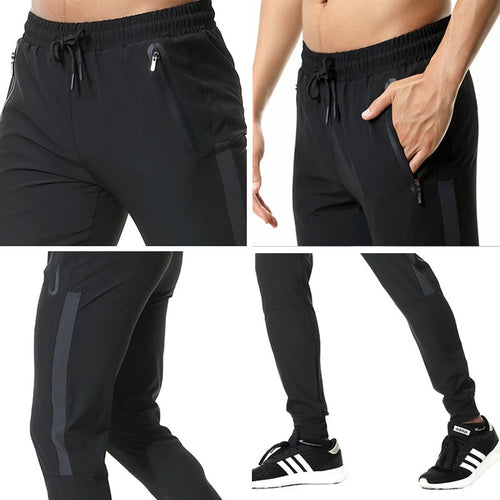 Load image into Gallery viewer, Jogging Pants For Men Breathable Sport Sweatpants With Zip Pocket  Gym Training Workout Athletic Soccer Running Trousers Black
