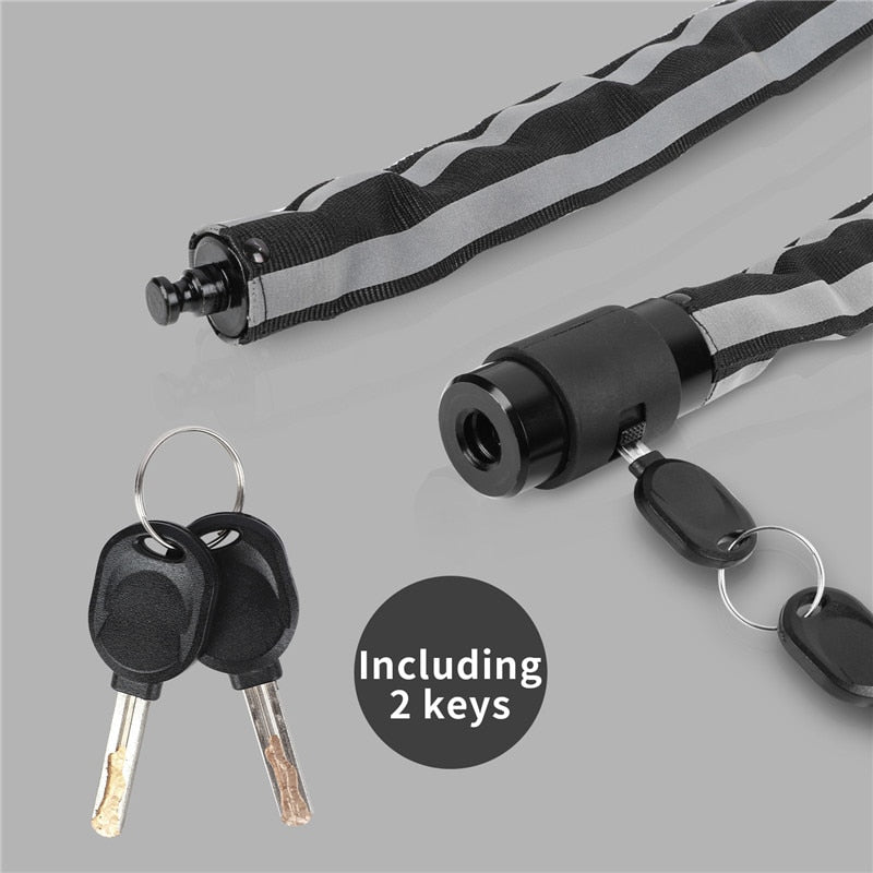 Bicycle Lock Anti-Theft Security Chain Lock With 2 Keys MTB Road Bike Motorcycle Scooter Reflective Cycling Lock
