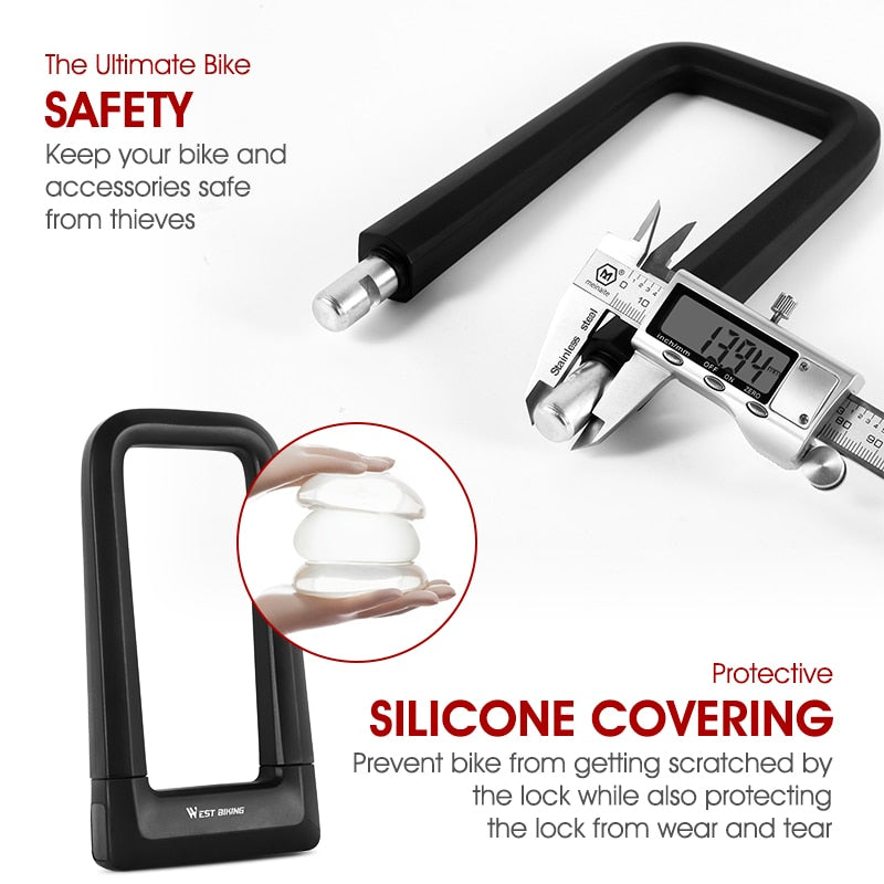 Anti-theft Bicycle U Lock Safety MTB Road Bike Wheel Cable Lock Motorcycle Scooter Cycling Lock Bicycle Accessories