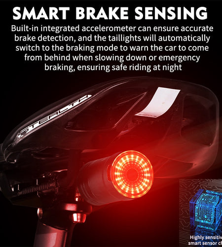 Smart Bicycle Flashlight MTB Road Bike Rear Light Auto Start/Stop Brake Sensing IPX6 Waterproof LED Charging Cycling Taillight