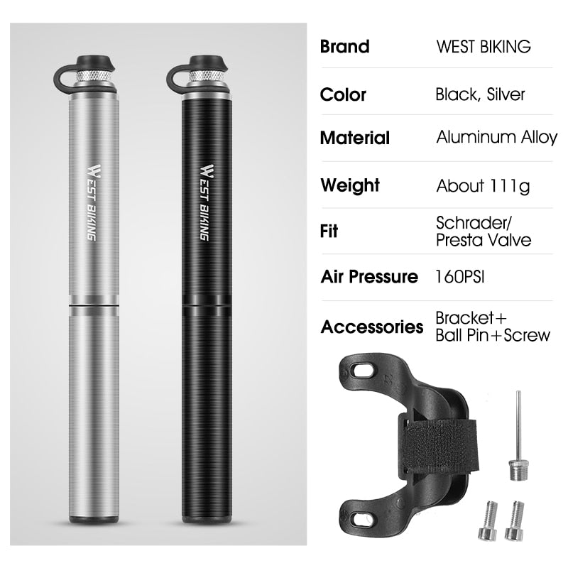 160PSI High Pressure Bike Pump Hose MTB Road Bicycle Tire Inflator Schrader Presta Valve Ball Portable Mini Pump