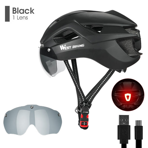 Load image into Gallery viewer, Bicycle Helmet Goggles Lens Warning Taillight EPS Breathable Cycling Helmet Men Women Aero MTB Road Bike Helmet
