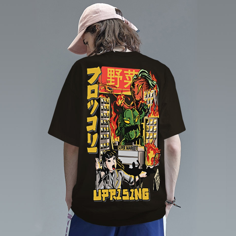 Men Hip Hop T Shirt Japanese Harajuku Cartoon Monster T-Shirt Streetwear Summer Tops Tees Cotton Tshirt Oversized HipHop