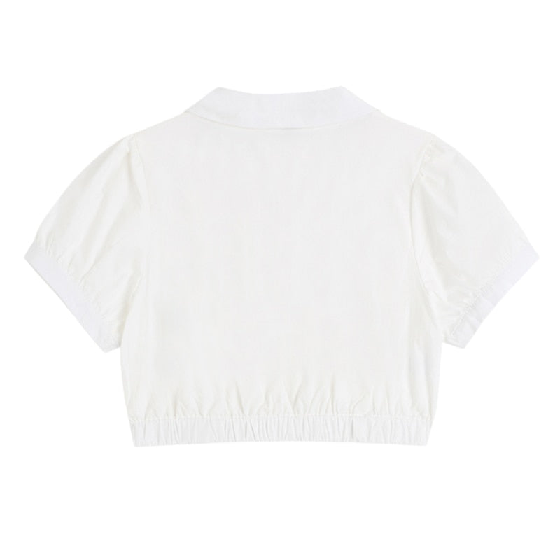 Summer Sweet Women Shirt White Short Sleeve Crop Top Fashion Ladies Button Up Tops Harajuku Casual Cute Mujer Blouse