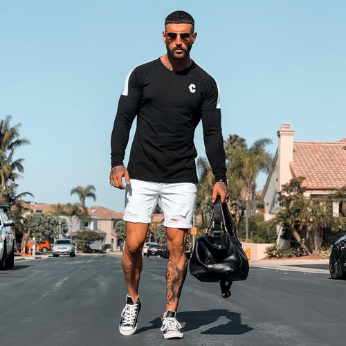 Load image into Gallery viewer, Casual Slim Long sleeves t shirt Men Gym Fitness Bodybuilding Cotton T-shirt Male Jogger Workout Black Tees Tops Fashion Clothes
