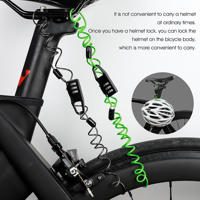 Bicycle Lock Anti-theft Mini Helmet Lock Motorcycle Cycling Scooter 3 Digit Combination Password Safety Cable Lock