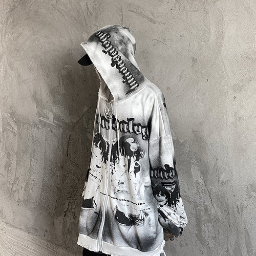 Load image into Gallery viewer, Vintage Cartoon Printed Hoodie Zip Sweatshirts Harajuku Hip Hop Streetwear Hoodies Casual Loose Sweatshirt WB573
