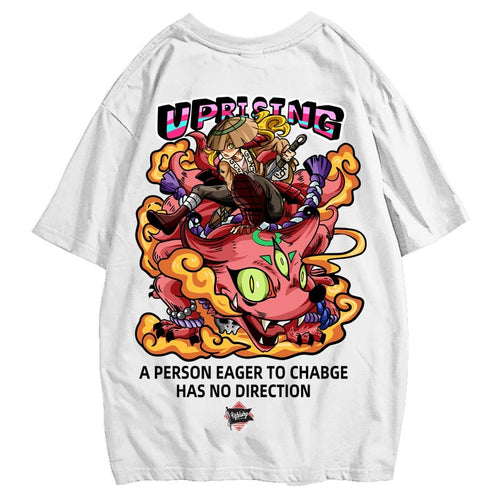 Load image into Gallery viewer, Chinese style cartoon illustration printed short sleeve hip hop street dance T-shirt Japanese European and American

