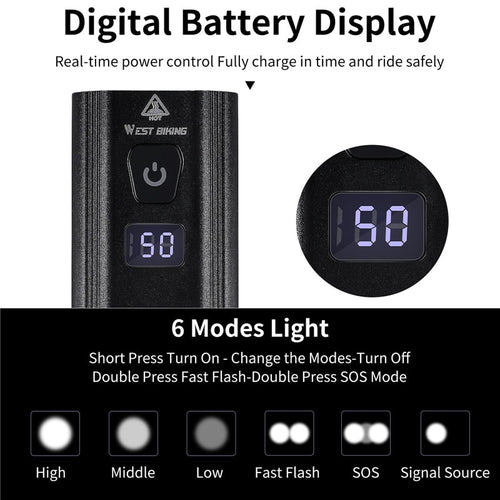 Load image into Gallery viewer, 5200mAh 1200LM Bike Light 3 LED Battery Display USB Rechargeable Headlight Waterproof Cycling Front Lamp Power Bank
