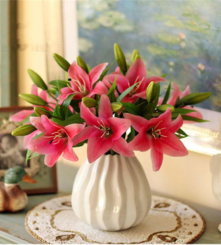 11pcs Realistic Artificial Lily-home accent-wanahavit-deep pink-wanahavit