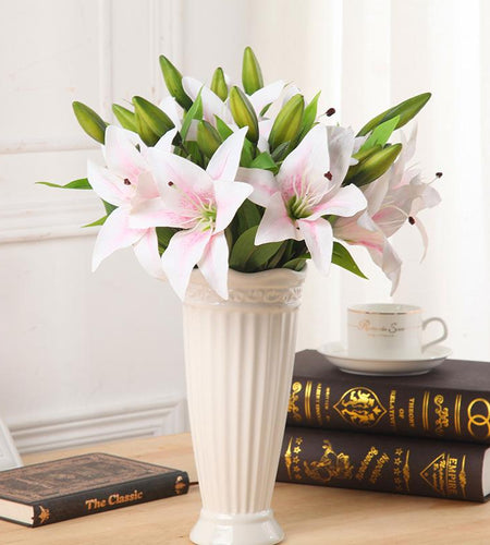 11pcs Realistic Artificial Lily-home accent-wanahavit-white pink-wanahavit