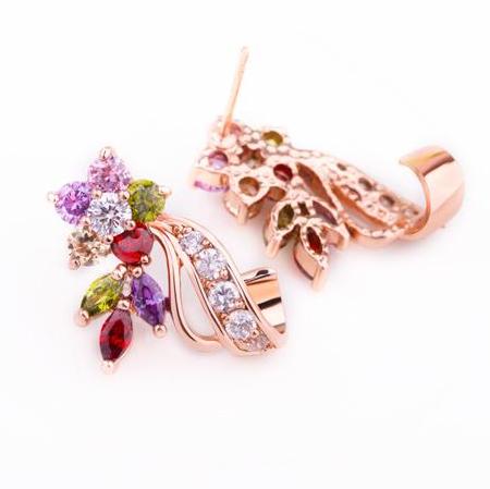 Gold Color with Flower Shape AAA Zircon Stud Earrings-women-wanahavit-Multicolour-wanahavit