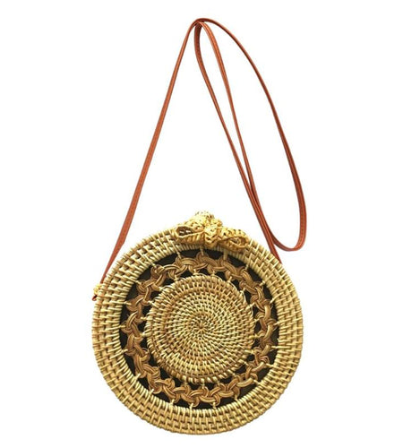 Big Mandala Pattern Flap Round Straw Rattan Bag-women-wanahavit-wanahavit