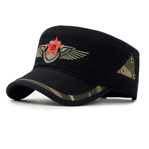 Load image into Gallery viewer, Star and Wing Embroided Military Cap-unisex-wanahavit-BLACK-wanahavit
