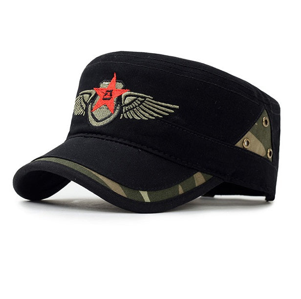 Star and Wing Embroided Military Cap-unisex-wanahavit-BLACK-wanahavit