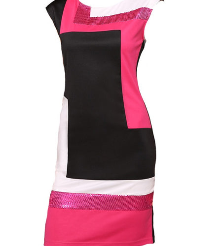 Three Color Geometrical Summer Slim Fit Dress-women-wanahavit-Pink-M-wanahavit