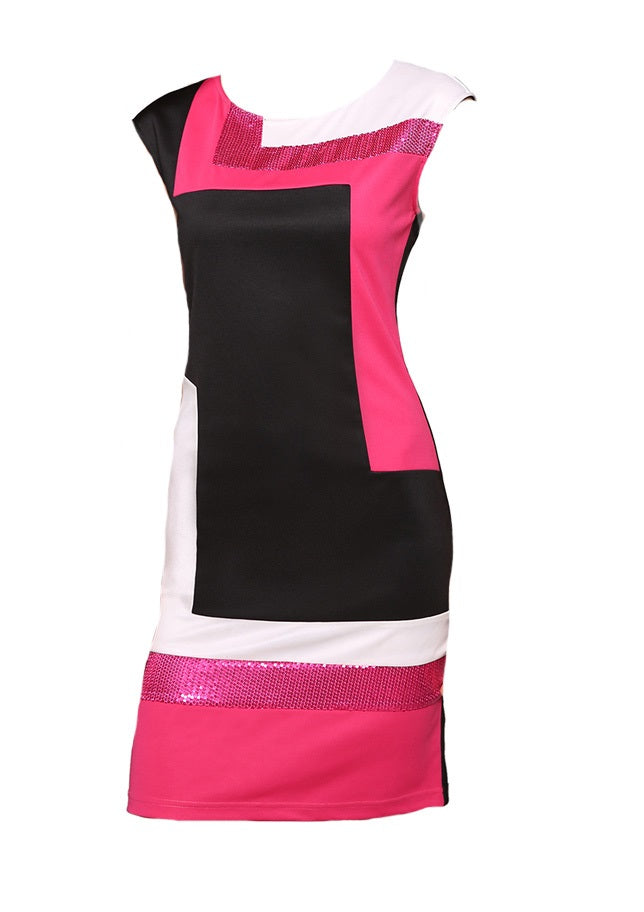 Three Color Geometrical Summer Slim Fit Dress-women-wanahavit-Pink-M-wanahavit