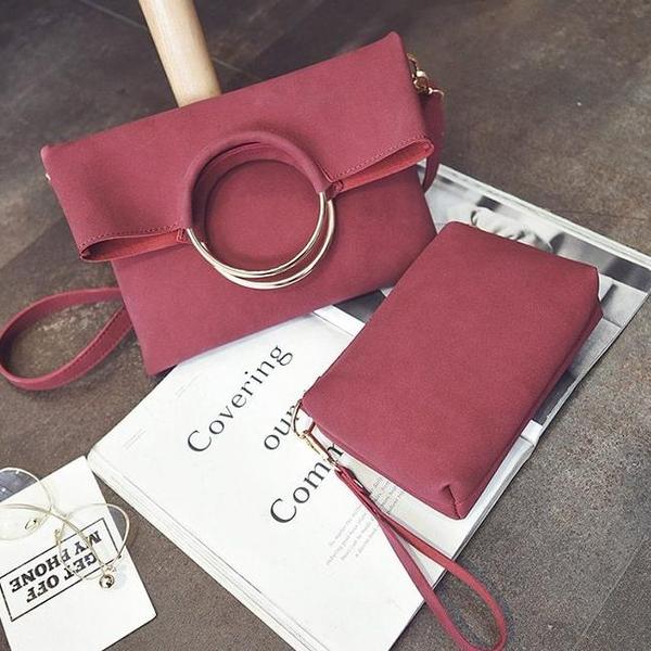 Fold Over Envelope Round Handle Messenger Bag + Handbag-women-wanahavit-wine red-(30cm<Max Length<50cm)-wanahavit