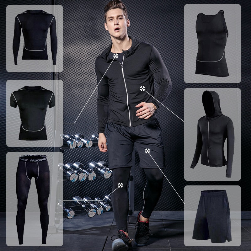 Men's Gym Training Fitness Sportswear Tights Slim Clothes Running Workout Tracksuit Suits Quick Drying High Elastic Sports Wear