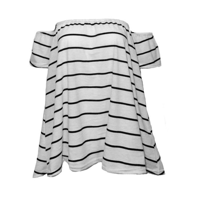 Striped Cute Off Shoulder Loose Shirt-women-wanahavit-White-L-wanahavit