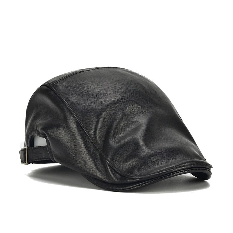 High Quality Sheepskin Genuine Leather Beret Hat Winter Boina Masculina Flat Cap Black Color Berets Caps Men Women