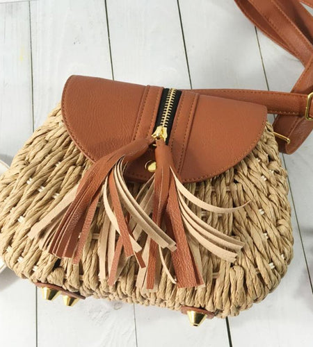 Braided Straw Tassel Shoulder Bag-women-wanahavit-wanahavit