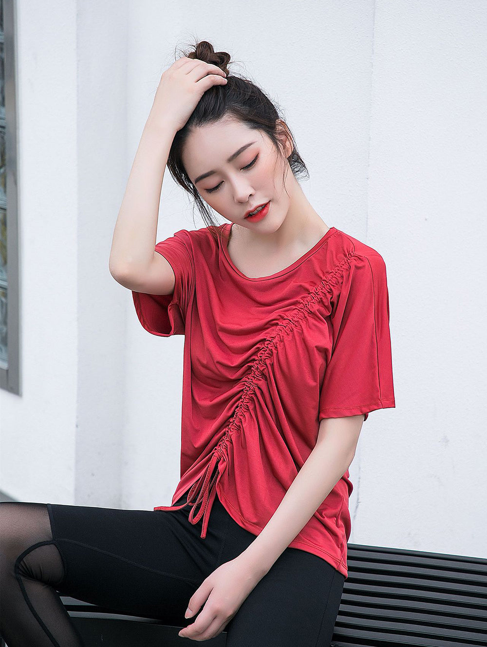 Asymmetrically Laced Loose Shirt-women-wanahavit-Red-S-wanahavit