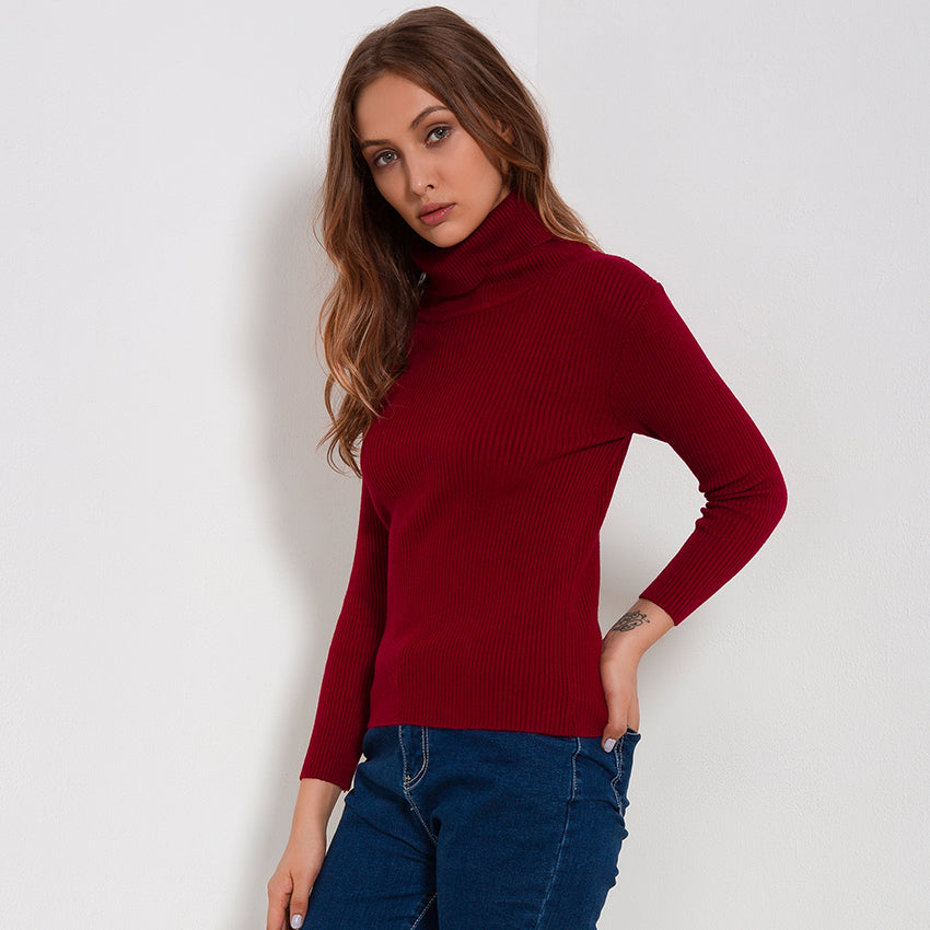 Turtleneck Knitted Long Sleeve Slim Fit Sweater-women-wanahavit-Red-One Size-wanahavit