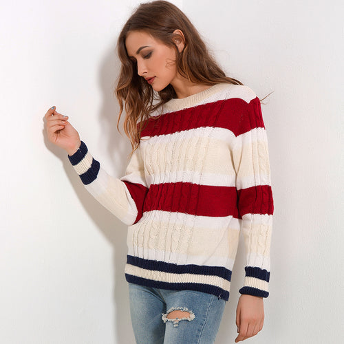 Load image into Gallery viewer, Thick Stripes Long Sleeve Sweater-women-wanahavit-Striped-One Size-wanahavit
