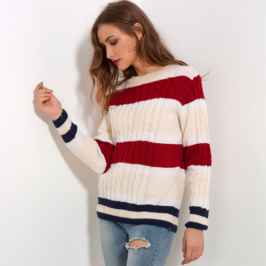 Thick Stripes Long Sleeve Sweater-women-wanahavit-Striped-One Size-wanahavit