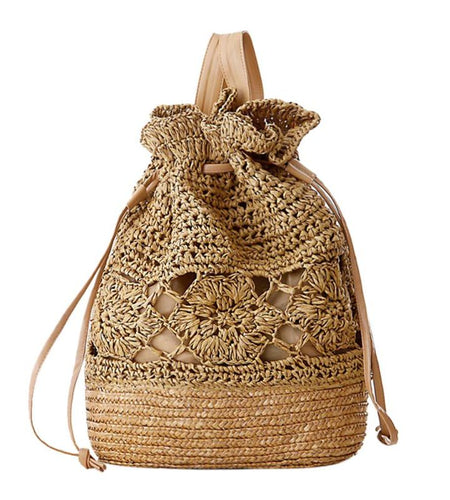 Bohemian Straw Drawstring Backpack-women-wanahavit-Khaki-wanahavit