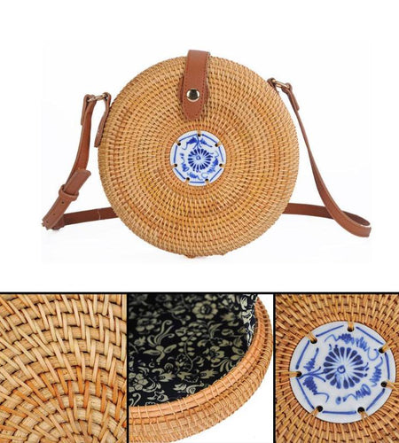 Small Decorative Flap Round Straw Rattan Bag-women-wanahavit-wanahavit
