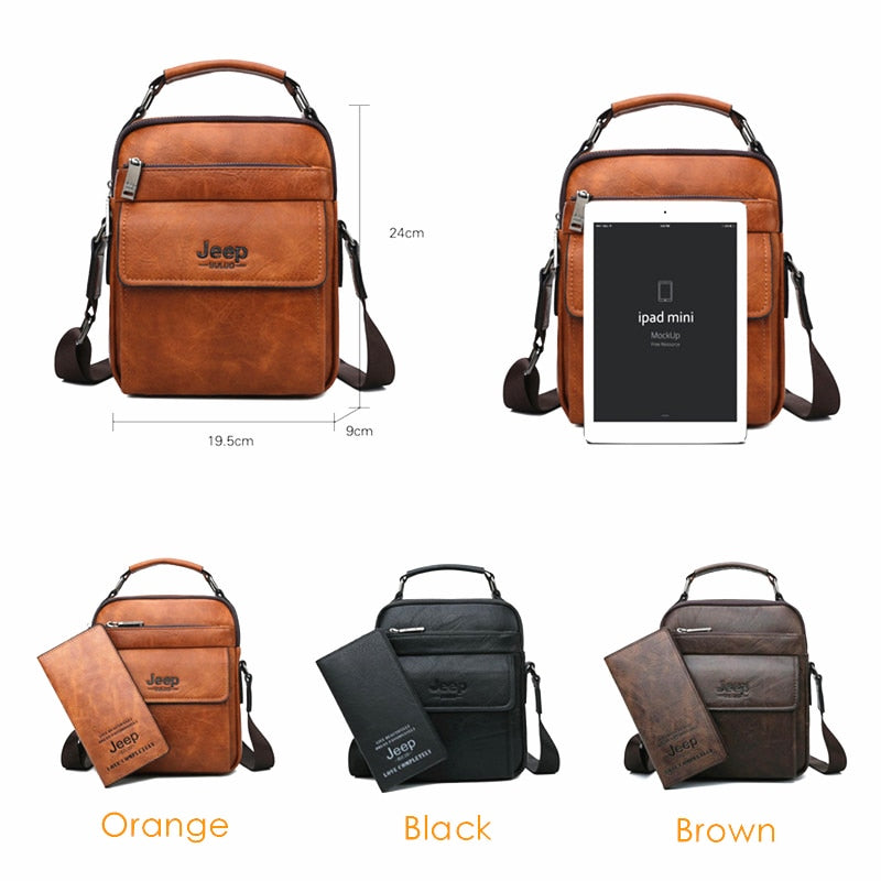 Men's Messenger Fashion Split Leather For Men Tote Bag Men Shoulder Bags High Quality Handbags New 2PC/Set