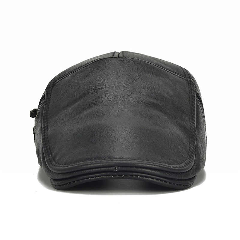 Solid Cowhide Genuine Leather Beret Hat Boina Masculina Flat Cap Beret Homme High Quality Berets Cap Men