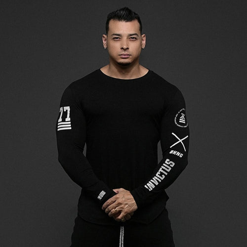 Load image into Gallery viewer, Men Skinny Long Sleeve Shirt Spring Casual Fashion Print T-Shirt Male Gym Fitness Black Tee Tops Quick Dry Bodybuilding Clothing

