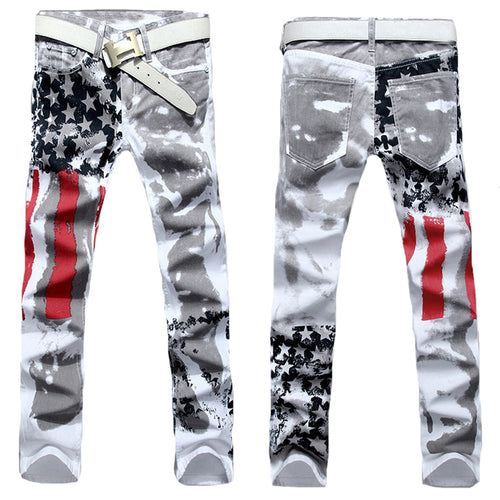 Load image into Gallery viewer, USA Flag Printed Stylish Slim Fit Jeans-men-wanahavit-White-28-wanahavit
