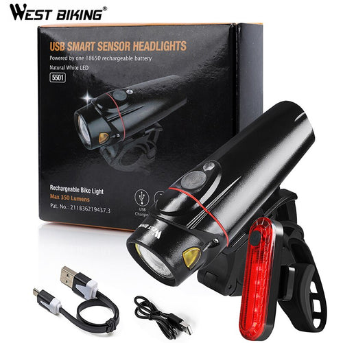 Load image into Gallery viewer, Pro Bike Light Set Smart Sensor Headlight Taillight USB Rechargeable Waterproof MTB Road Bicycle Front Rear Lamp
