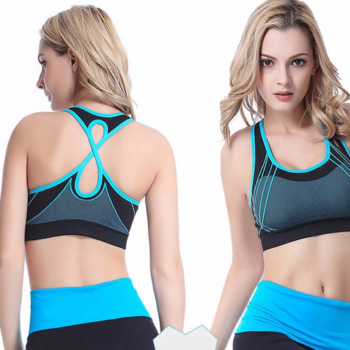 Load image into Gallery viewer, Quick Dry Color Accent Stripes Padded Sports Bra-women fitness-wanahavit-Blue-L-wanahavit
