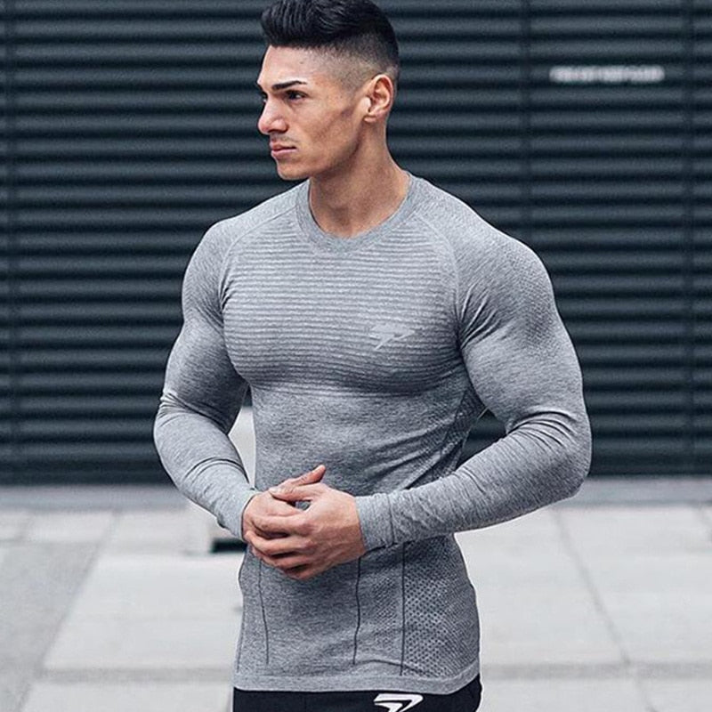 Men Compression Quick Dry T-shirt Running Sports Long Sleeve Shirt Gym Fitness Bodybuilding Tees Tops Male Training Clothing