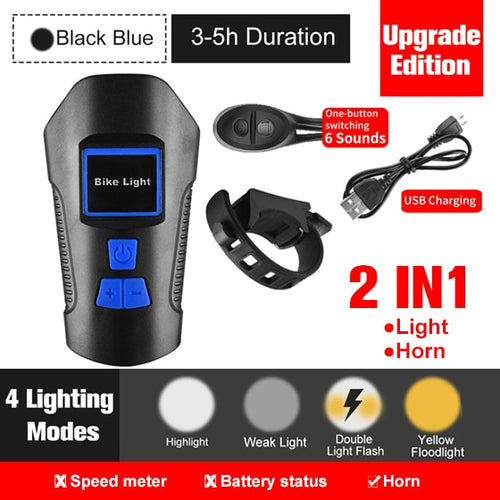 Load image into Gallery viewer, Waterproof Bicycle Light USB Rechargeable Bike Front Light Flashlight With Bike Computer LCD Speedometer Cycling Head Light Horn
