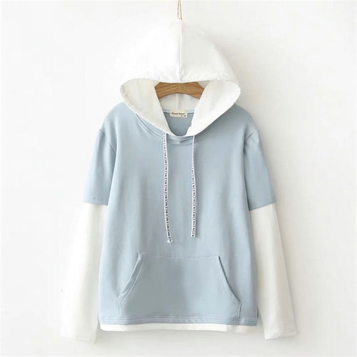 Load image into Gallery viewer, Nice Color Accent Patchwork Hooded Sweater-women-wanahavit-Sky Blue-One Size-wanahavit
