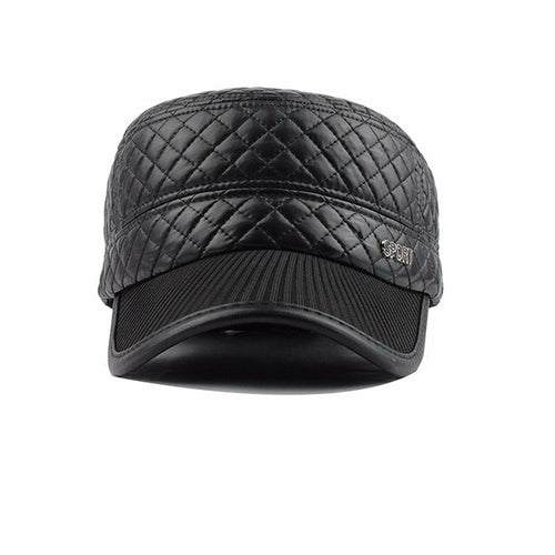 Load image into Gallery viewer, Leather Military Cap with Ear Flaps-unisex-wanahavit-Black-One Size-wanahavit
