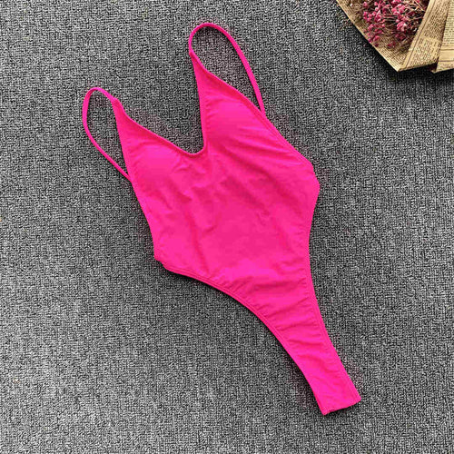 Load image into Gallery viewer, Sexy Backless Thong One Piece Swimsuit Female Bather Women Swimwear High Cut Bathing Suit Swim Beach Lady Monokini V1574
